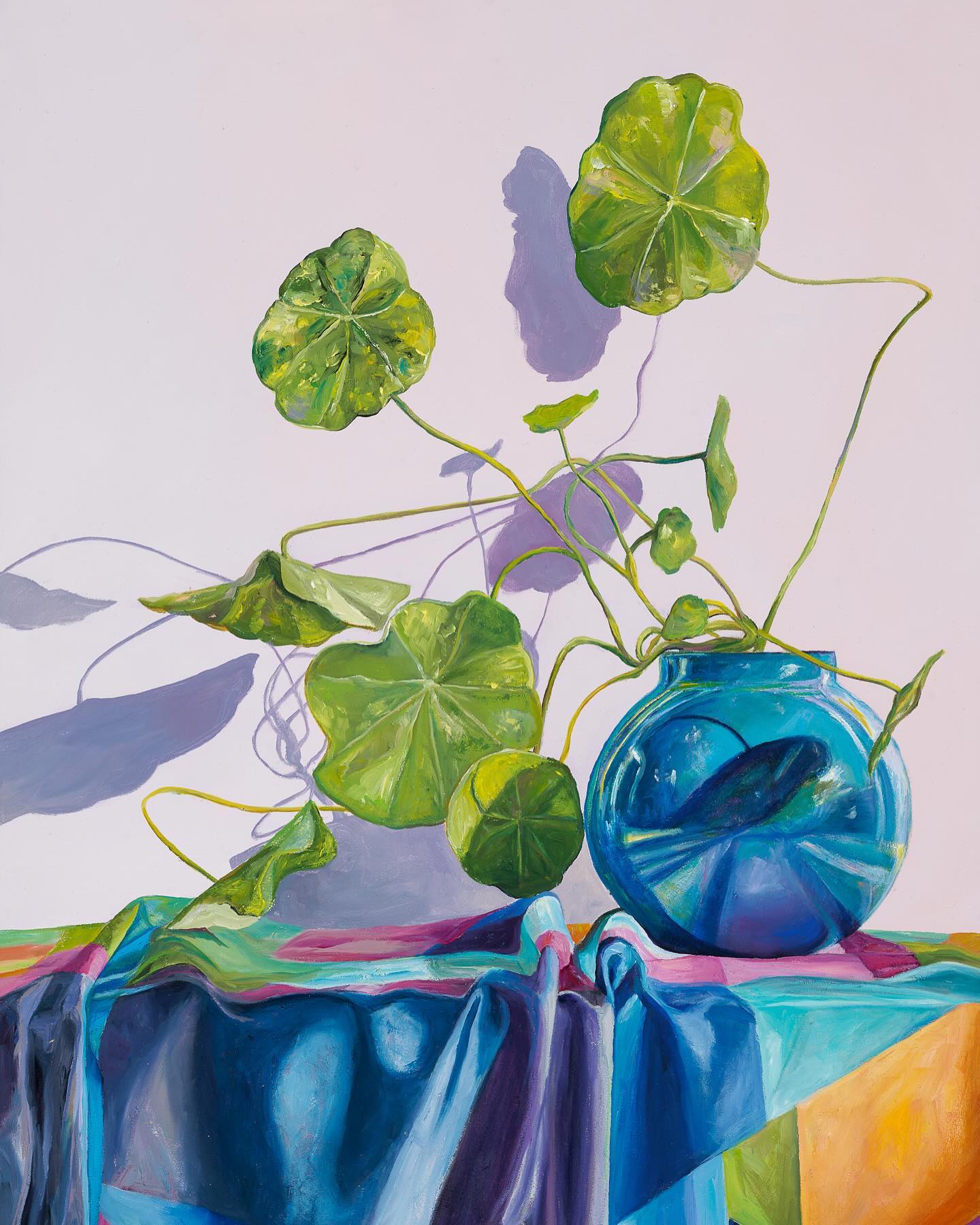 Nasturtium in Blue on Checks