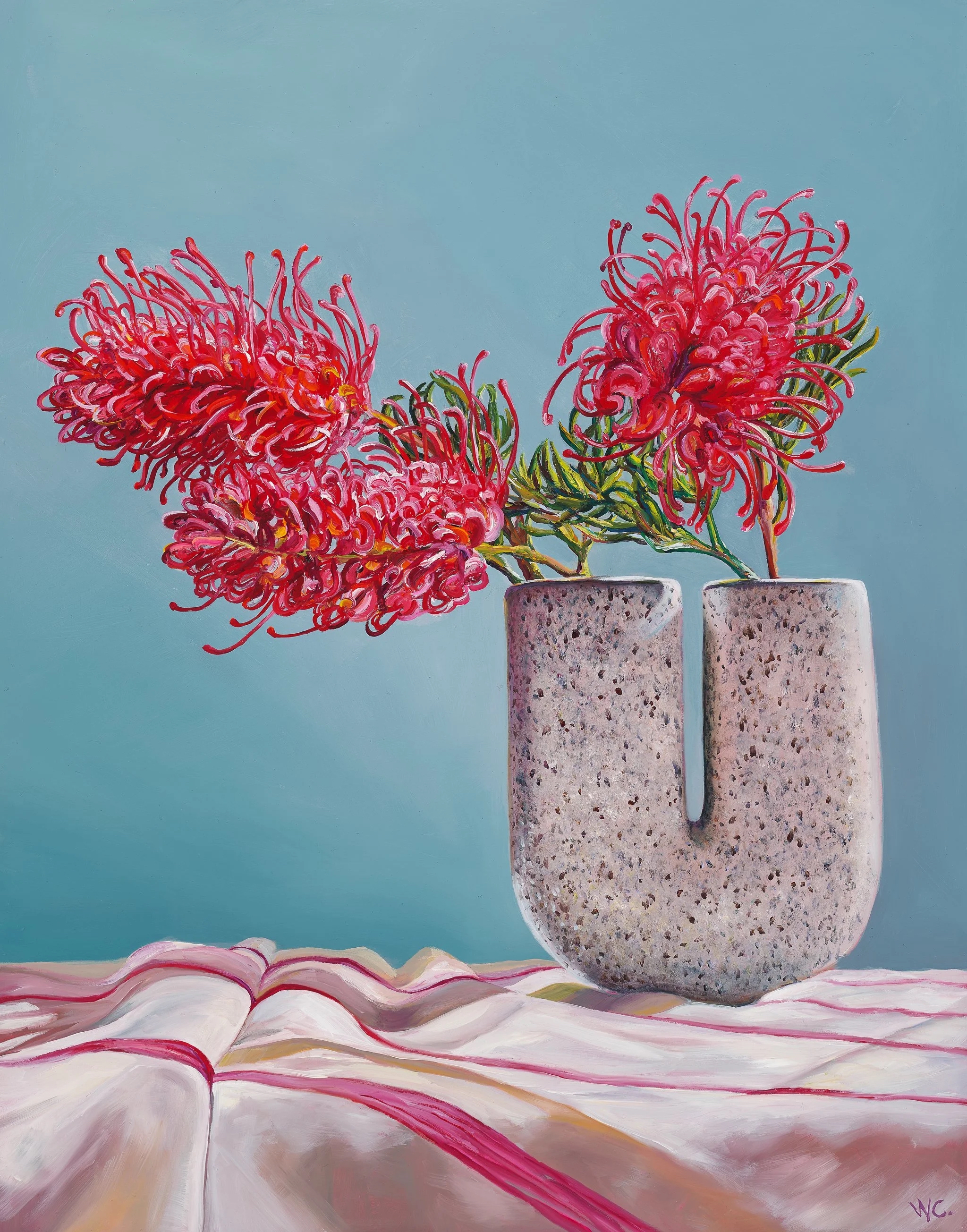 Grevilleas in Clay Canoe Vessel